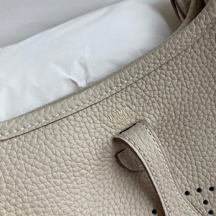 HM 25S EVELYNE 17 CM IN LIGHT BEIGE COWHIDE AND CANVAS WITH GOLD HARDWARE
