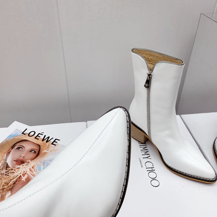 JIMMY CHOO 26S ANKLE BOOTS 55 MM IN WHITE PATENT CALFSKIN