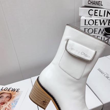 JIMMY CHOO 26S ANKLE BOOTS 55 MM IN WHITE PATENT CALFSKIN