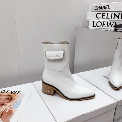 JIMMY CHOO 26S ANKLE BOOTS 55 MM IN WHITE PATENT CALFSKIN