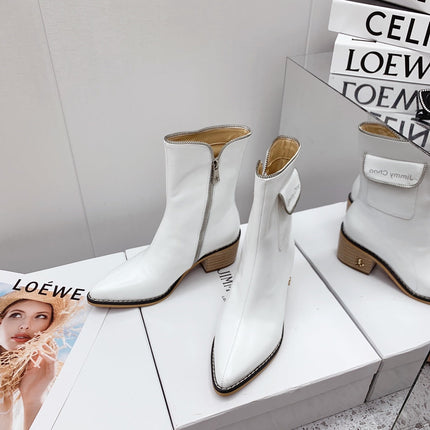 JIMMY CHOO 26S ANKLE BOOTS 55 MM IN WHITE PATENT CALFSKIN
