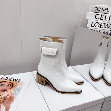 JIMMY CHOO 26S ANKLE BOOTS 55 MM IN WHITE PATENT CALFSKIN