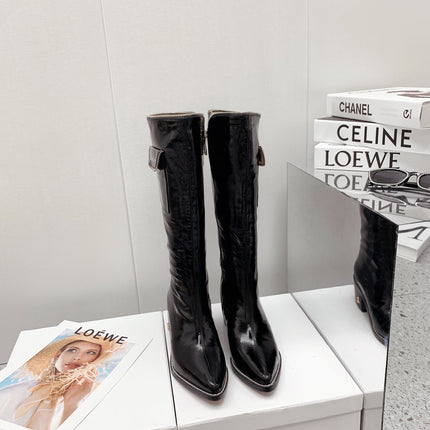 JIMMY CHOO 26S KNEE HIGH BOOTS 55 MM IN BLACK PATENT CALFSKIN