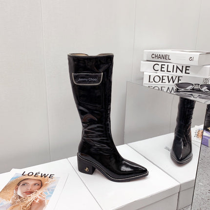 JIMMY CHOO 26S KNEE HIGH BOOTS 55 MM IN BLACK PATENT CALFSKIN