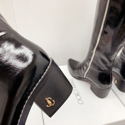 JIMMY CHOO 26S KNEE HIGH BOOTS 55 MM IN BLACK PATENT CALFSKIN