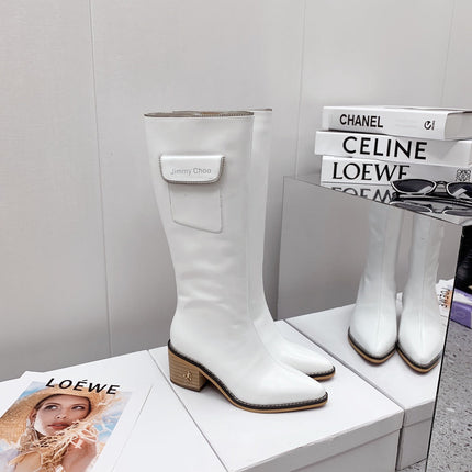 JIMMY CHOO 26S KNEE HIGH BOOTS 55 MM IN WHITE PATENT CALFSKIN