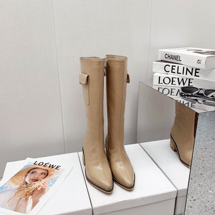 JIMMY CHOO 26S KNEE HIGH BOOTS 55 MM IN BEIGE PATENT CALFSKIN