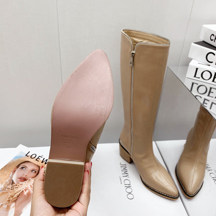 JIMMY CHOO 26S KNEE HIGH BOOTS 55 MM IN BEIGE PATENT CALFSKIN