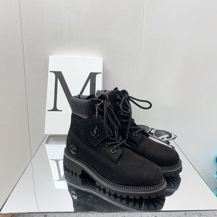 JIMMY CHOO 26S ANKLE BOOTS IN BLACK SUEDE WITH METAL TAG