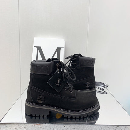 JIMMY CHOO 26S ANKLE BOOTS IN BLACK SUEDE WITH METAL TAG