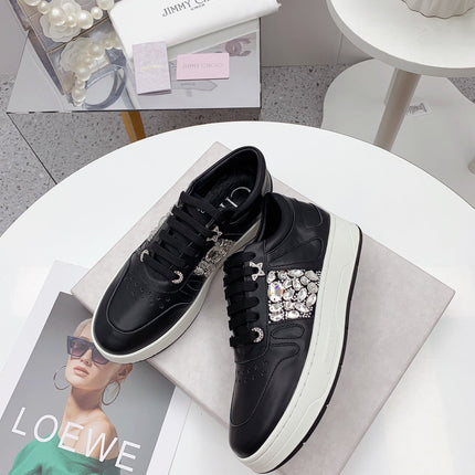 JIMMY CHOO 26S SNEAKERS IN BLACK CALFSKIN CRYSTAL EMBELLISHED