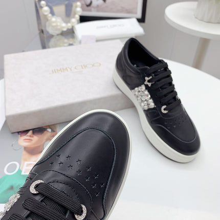 JIMMY CHOO 26S SNEAKERS IN BLACK CALFSKIN CRYSTAL EMBELLISHED