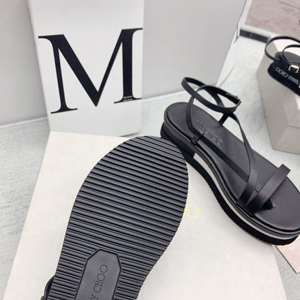 JIMMY CHOO 26S FLATFORM SANDALS 50 MM IN BLACK CALFSKIN