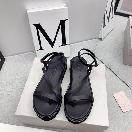 JIMMY CHOO 26S FLATFORM SANDALS 50 MM IN BLACK CALFSKIN
