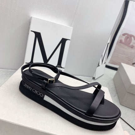 JIMMY CHOO 26S FLATFORM SANDALS 50 MM IN BLACK CALFSKIN