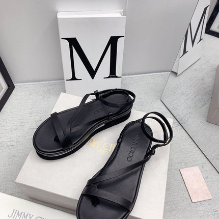 JIMMY CHOO 26S FLATFORM SANDALS 50 MM IN BLACK CALFSKIN