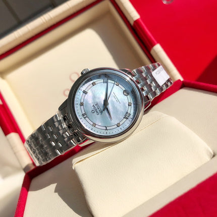 DE VILLE PRESTIGE WATCH SILVER CASE WITH SAPPHIRE BLUE DIAL