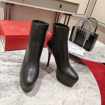 CHRISTIAN LOUBOUTIN 26S POINTED HEEL ANKLE BOOTS 130 MM IN BLACK CALFSKIN