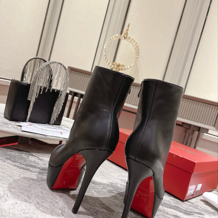 CHRISTIAN LOUBOUTIN 26S POINTED HEEL ANKLE BOOTS 130 MM IN BLACK CALFSKIN