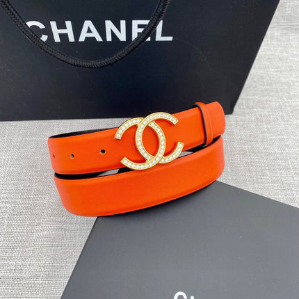 CHANEL 26S BELT 30 MM IN ORANGE CALFSKIN WITH GOLD HARDWARE 661518