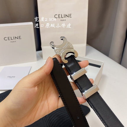 CL MEDIUM 25MM TRIOMPHE BELT IN BLACK CALFSKIN SILVER HARDWARE