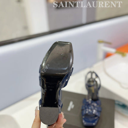 SL TRIBUTE FLATFORM SANDALS GLOSSY NAVY CALFSKIN