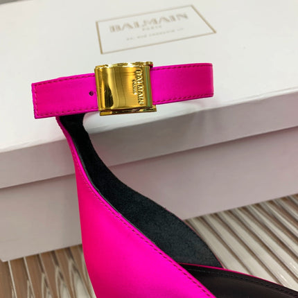 BALMAIN 25S KNOTTED HIGH HEELS 95MM IN NEON PINK SATIN