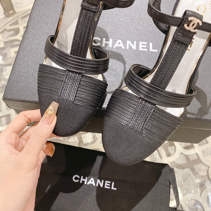 Double C  Heeled Sandals Black Lambskin