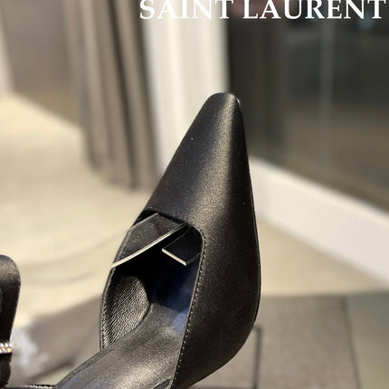 SL FANNY SLINGBACK PUMPS BLACK SATIN