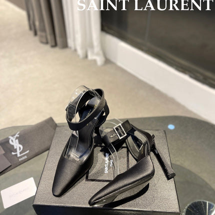 SL FANNY SLINGBACK PUMPS BLACK SATIN