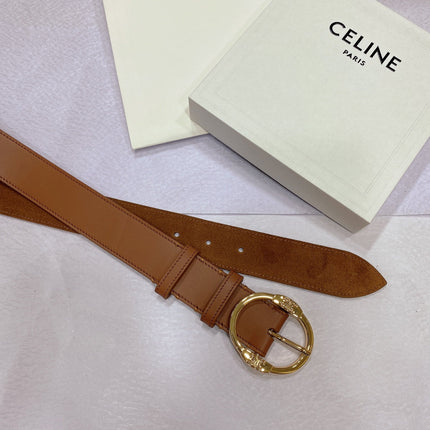 CL LARGE 35MM TWIN TRIOMPHE BELT IN BRONZE BROWN CALFSKIN GOLD HARDWARE
