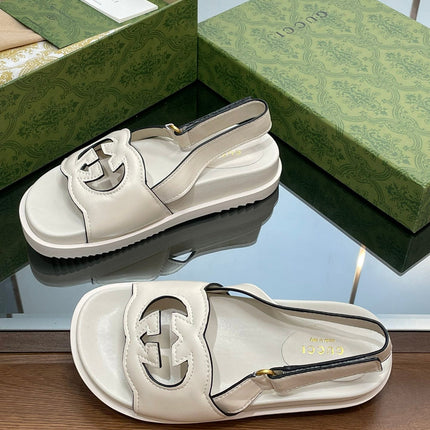 GG INTERLOCKING G CUT OUT SANDAL WHITE LAMBSKIN