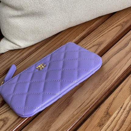 CC CLASSIC SMALL 15 ZIPPED POUCH IN AMETHYST PURPLE GRAINED CALFSKIN