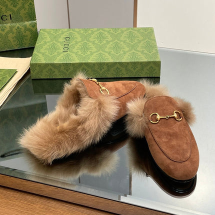 HORSEBIT MULE IN BRONZE BROWN SUEDE AND LAMB WOOL LINING