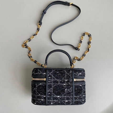 MINI CARO VANITY 16 BLACK TWEED AND LAMBSKIN
