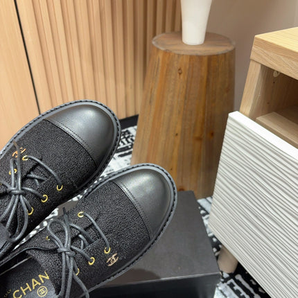 CC OXFORD SHOES IN BLACK TWEED AND CALFSKIN
