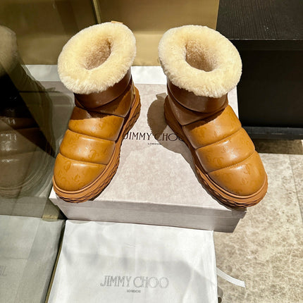 JIMMY CHOO 26S ANKLE SNOW BOOTS IN CAMEL LEATHER