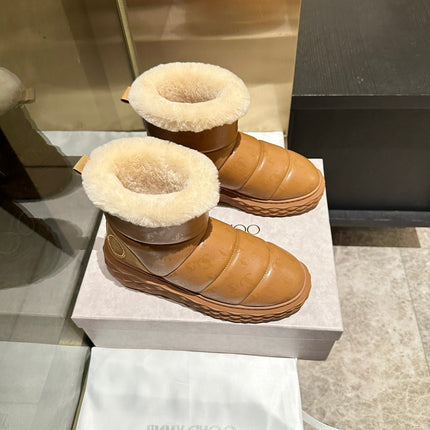JIMMY CHOO 26S ANKLE SNOW BOOTS IN CAMEL LEATHER
