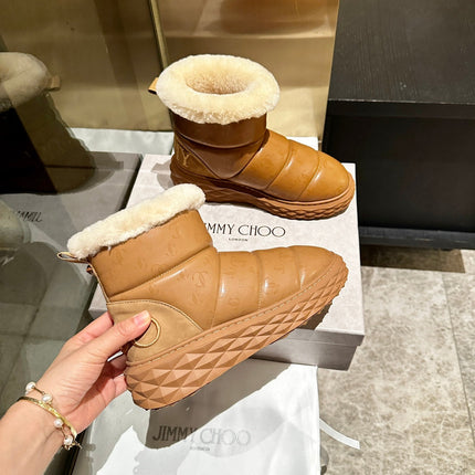JIMMY CHOO 26S ANKLE SNOW BOOTS IN CAMEL LEATHER