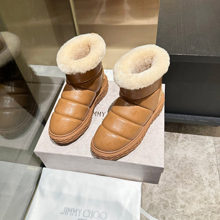 JIMMY CHOO 26S ANKLE SNOW BOOTS IN CAMEL LEATHER