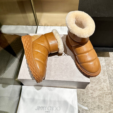JIMMY CHOO 26S ANKLE SNOW BOOTS IN CAMEL LEATHER