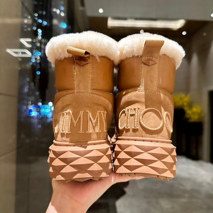JIMMY CHOO 26S ANKLE SNOW BOOTS IN CAMEL LEATHER