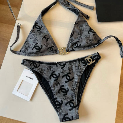 SWIMSUIT IN GREY AND BLACK PRINTED LOGO 604224