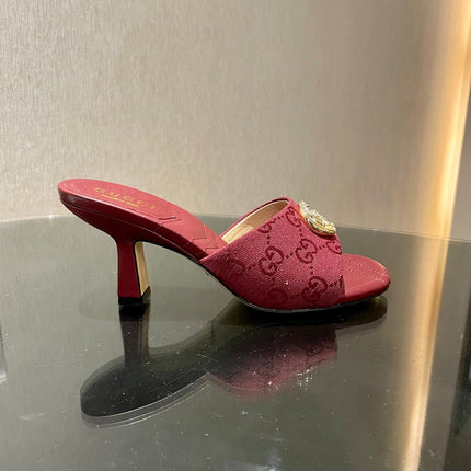 GG HIGH HEELS 70 IN RED LAMBSKIN AND FABRIC GOLD HARDWARE WITH CRYSTALS