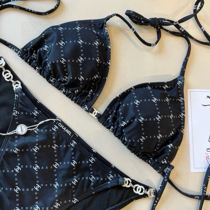 CC BIKINI SWIMSUIT SET IN BLACK AND WHITE PLAID 629230