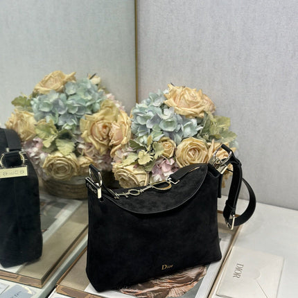 DIOR 26S DIORLY BAG 28 IN BLACK SUEDE
