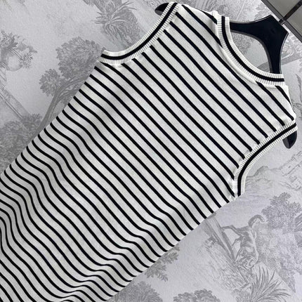 Triomphe Striped Mini Dress Black White Crocheted Cotton