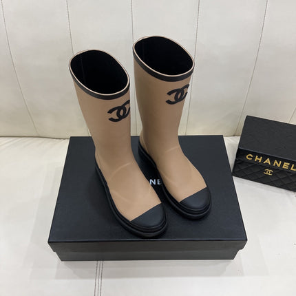 CHANEL 26S RAIN BOOT IN BEIGE AND BLACK COLOR