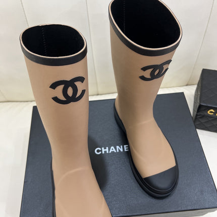 CHANEL 26S RAIN BOOT IN BEIGE AND BLACK COLOR