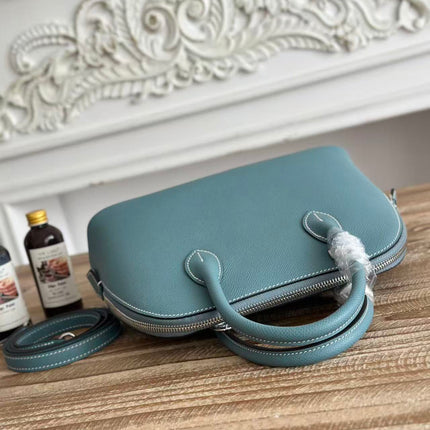 HM 26S BOLIDE HANDBAG 25 IN DENIM BLUE GRAINED CALFSKIN